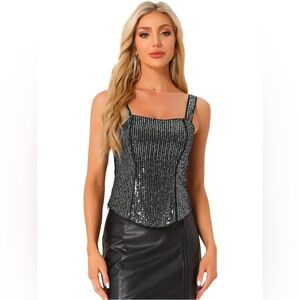 DARING DIVA Women's Sparkly Glitter Sequin Camisole Bustier Corset Top NWT
